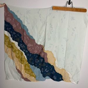 Pale blue square scarf colorful muted tone stripes large scarf top fall colors